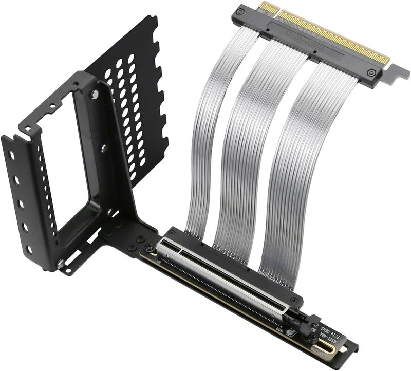 GIGA-MEGA PCIe X16 GEN5 Riser Cable with GPU Vertical Mount Bracket PCIe 5.0 for RTX4090 Future RTX5090 (Black Bracket) - Image 1